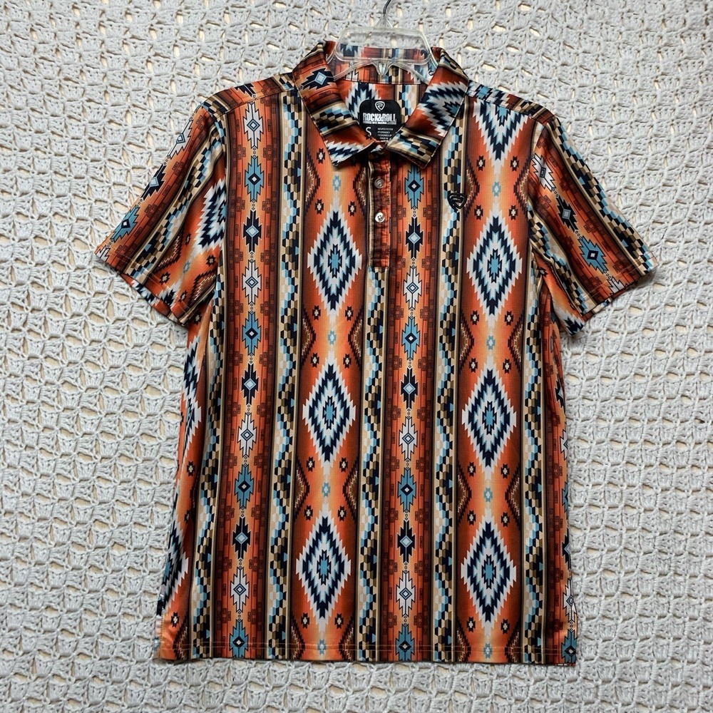 Panhandle Performance Shirt Mens Sz S Aztec‎ Print Golf Polo Geometric Button